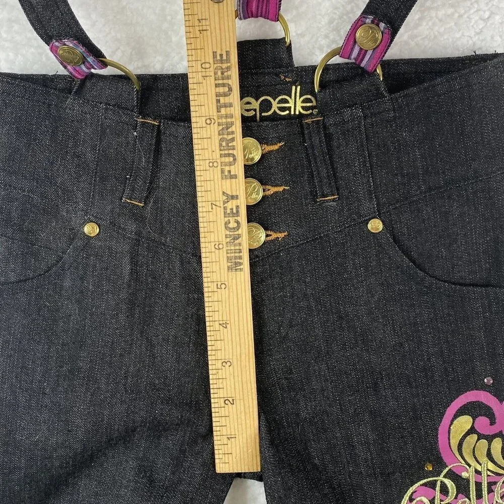 Y2K Pelle Pelle Girls‎ Jeans 10 Black Suspender Embroidered Hip Hop Festival VTG
